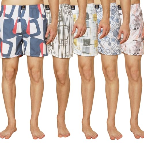 Image of Urban Scottish Ultra-Comfortable Men's Boxer Pants (Pack of 5) - 100% Cotton Material with A Stylish Print - Soft and Stretchy Elastic Waist Band - Dynamic Movement and Hardwearing Stitching