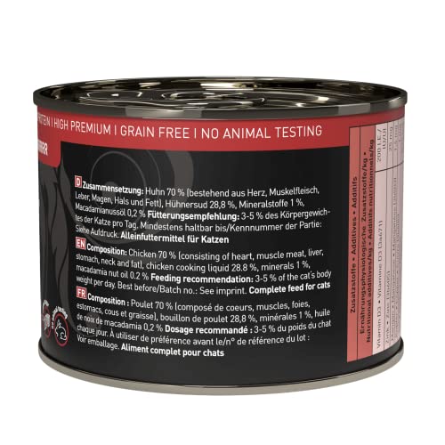 catz finefood Purrrr Huhn Monoprotein Katzenfutter nass N° 103, für ernährungssensible Katzen, 70% Fleischanteil, 6 x 200g Dose