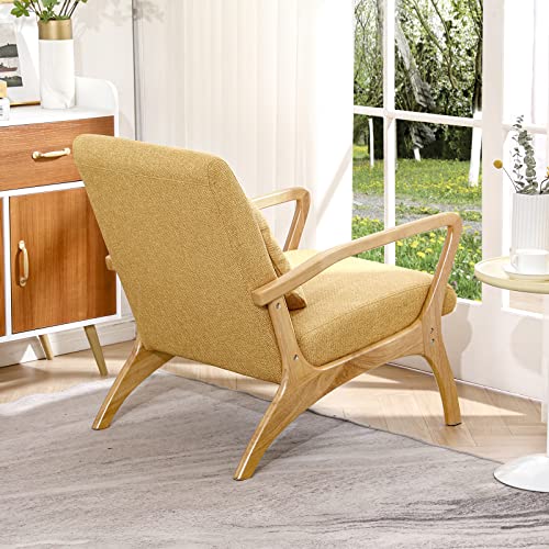 Cdcasa Mid-Century Modern Accent Chair With Cushion, 28.3'' Long Armrest Chairs Upholstered Coarse Linen Fabric Wood Frame Armchair For Living Room,Bedroom,Reading,Balcony, Set Of 2 #TOP6