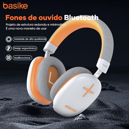 Basike Fones De Ouvido Sem Fio, Headphone Bluetooth on-ear com Microfone, Até 50 Horas de Música, HQ