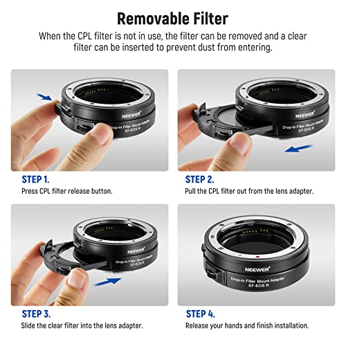 NEEWER EF to EOS R Mount Adapter with Drop in CPL Filter, Autofocus Lens Converter Ring Compatible with Canon EF/EF-S Lens to EOS R EOS Ra EOS RP EOS R5 EOS R6 EOS R3 EOS C70 R5C R7 R10 R8 R50 etc - Image 5