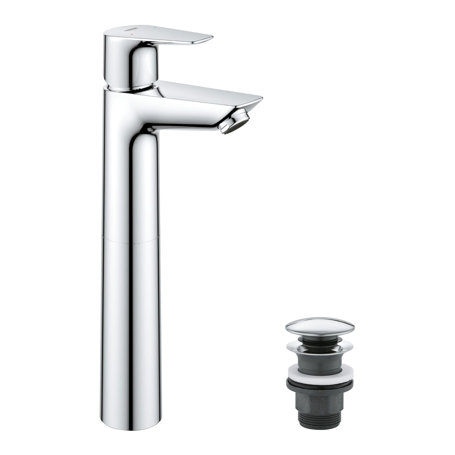 GROHE Start Edge Quickfix Single-Lever Basin Mixer for Free-Standing Basins with Push-Open Waste Set, XL-Size, Water-Saving, Chrome Easy to Fit with Quicktool 23777001