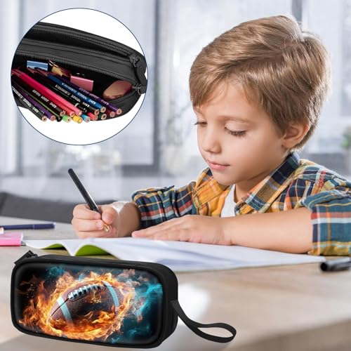 Image of TILYTADLY Large Pencil Case for Boys - American Football Boys Pencil Pouch with Zipper Compartments - Big Capacity Pen Box Pen Bag Organizer with Keychain for Kids Teens School