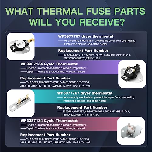 【Upgraded】279838 Dryer Heating Element For Whirlpool Kenmore Roper Maytag Amana Admiral Dryer Heating Element Parts Dryer Thermostat Thermal Fuse Medx655Dw1 500 600 70 80 Series Model 110 Dryer Part #TOP3