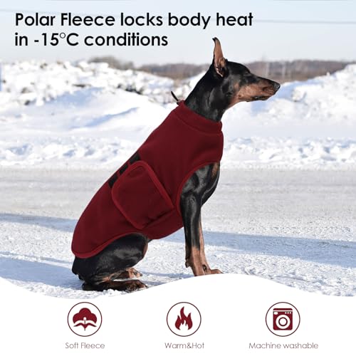 PUZAUKAL Hundepullover Fleece Weste Hundemäntel Winter Warmer Hundeweste für Kleine Hunde Weicher Fleece Hundejacke mit Geschirr Pullover für Mittel Großen Hund Katze (Burgunderrote S)