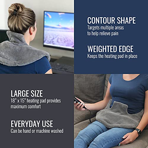 Image of DMI Heating Pad for Headache, Neck, Shoulder & Back Pain Relief, FSA and HSA Eligible Heated Wrap to Relieve Tension with 3 Heat Settings Auto Shutoff, Gray, 18 X 15, Medium
