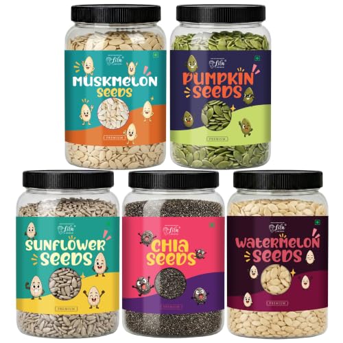 Image of LILA DRY FRUITS Seed Mix Chia Pumpkin Sunflower Watermelon Muskmelon Seeds 100 g each