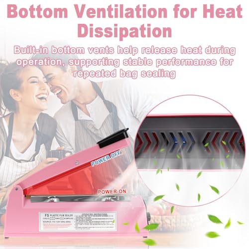 Image of 8 Inch Impulse Sealer, Manual Heat Sealer Machine for Mylar Bags, Shrink Wrap Bag Sealers Sealing Machine for Plastic PE PP Bags with 3 Free Replacements Kit Element Grip, Pink