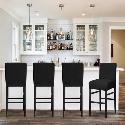 Image of JIUZHEN Black Stretch Velvet Bar Stool Counter Covers Set of 4