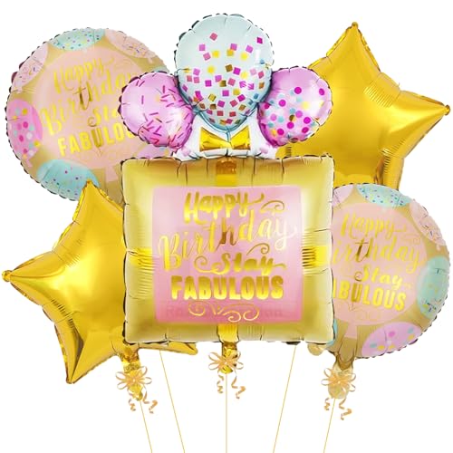 Image of Rozi Decoration Fabulous Happy Birthday Cake & Foil Balloon Set - 5-Piece Multi-Colored Party Supplies for Adults & 40th Birthday