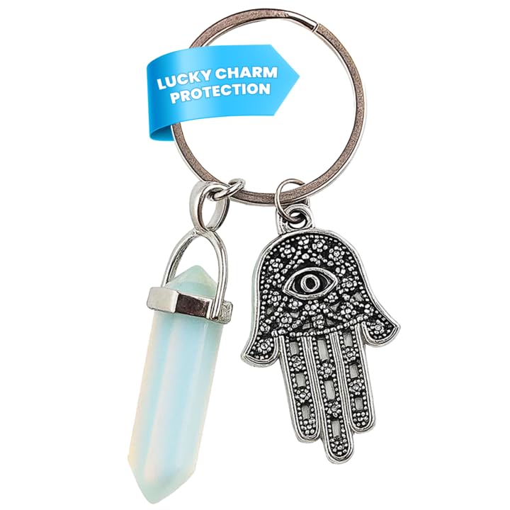 LUCKBOOSTIUM Hamsa Hand Evil Eye Keychain Charm, Spiritual Protection Amulet, Crystal Key…