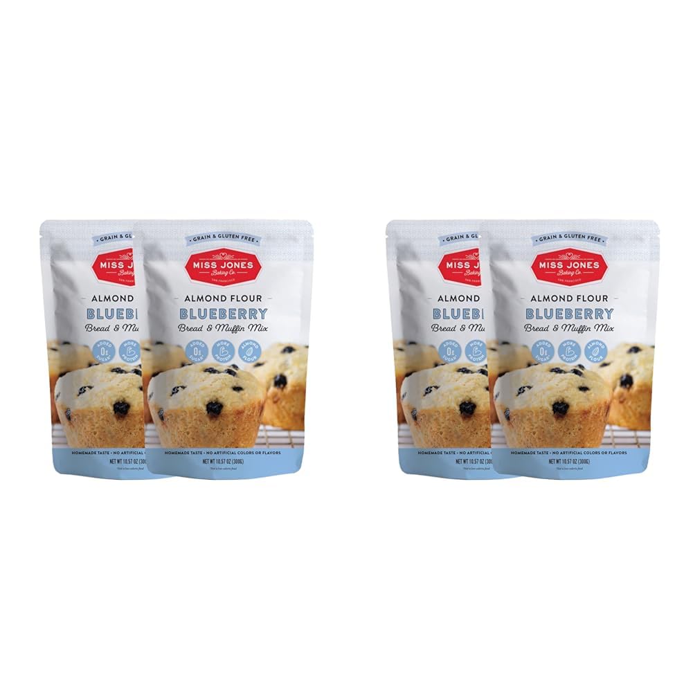 Miss Jones Baking Blueberry Muffin Mix - Almond Flour, Gluten Free, Low Carb, No Sugar Added, Naturally Sweetened Desserts & Treats - Keto, Diabetic, Atkins, WW, and Paleo Friendly (Pack of 4)