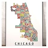 Chicago neighborhood map print, signed print of my original hand drawn Chicago typography map art