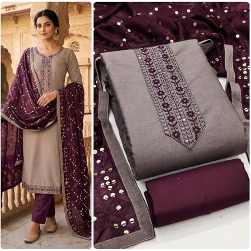 Image of HMP Fashion Womens Bombay Cotton Embroidery Tie Cotton Unstitch dress Material With Chanderi lace bordered Dupatta