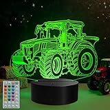 POSSHE Traktor Nachtlicht, Trecker Geschenke, Truck 3D-Illusion Nachtlicht mit 16 Farben ändern, Fernbedienung mit Timer, Kinder Junge Zimmer Dekoration für Geburtstag Weihnachten