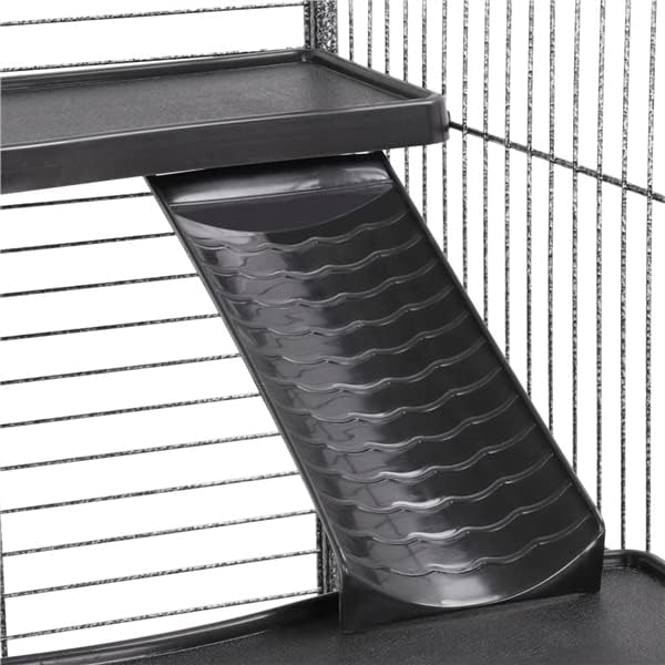 Small Animal Cage with Wheels, Rodents Cage with 5 Ramps and 5 Platforms, Multi-Level Metal Ferret Enclosure Cage with 3 Doors for Guinea Pigs, Ferrets, Chinchillas Black