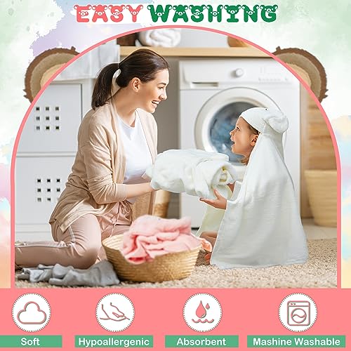 Image of Xtinmee 4 Pcs Hooded Bath Towels with Bear Ears, 28x47 inch,Vivid Color