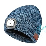 tagvo berretto bluetooth con faro led, wireless musicale cappello da corsa usb ricaricabile, berretto in maglia invernali, cappello illuminato per campeggio escursionismo ciclismo, regali natale donna