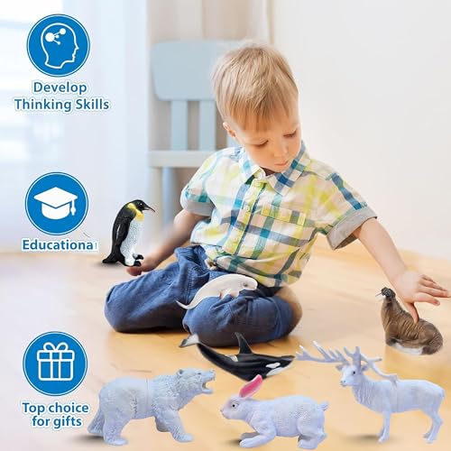 Image of Attractive Arctic Animal Toys for Kids 3+ | Realistic 10 PCs Ocean | Jungle Animals Toy Figure for Boys and Girls Birthday Gifts for Children Educational & Decor Item Shark, Whale, Janwar Toys