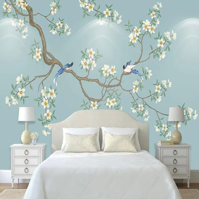 Autocollant mural 3D fleurs et oiseaux pour masquer un mur terne - 3