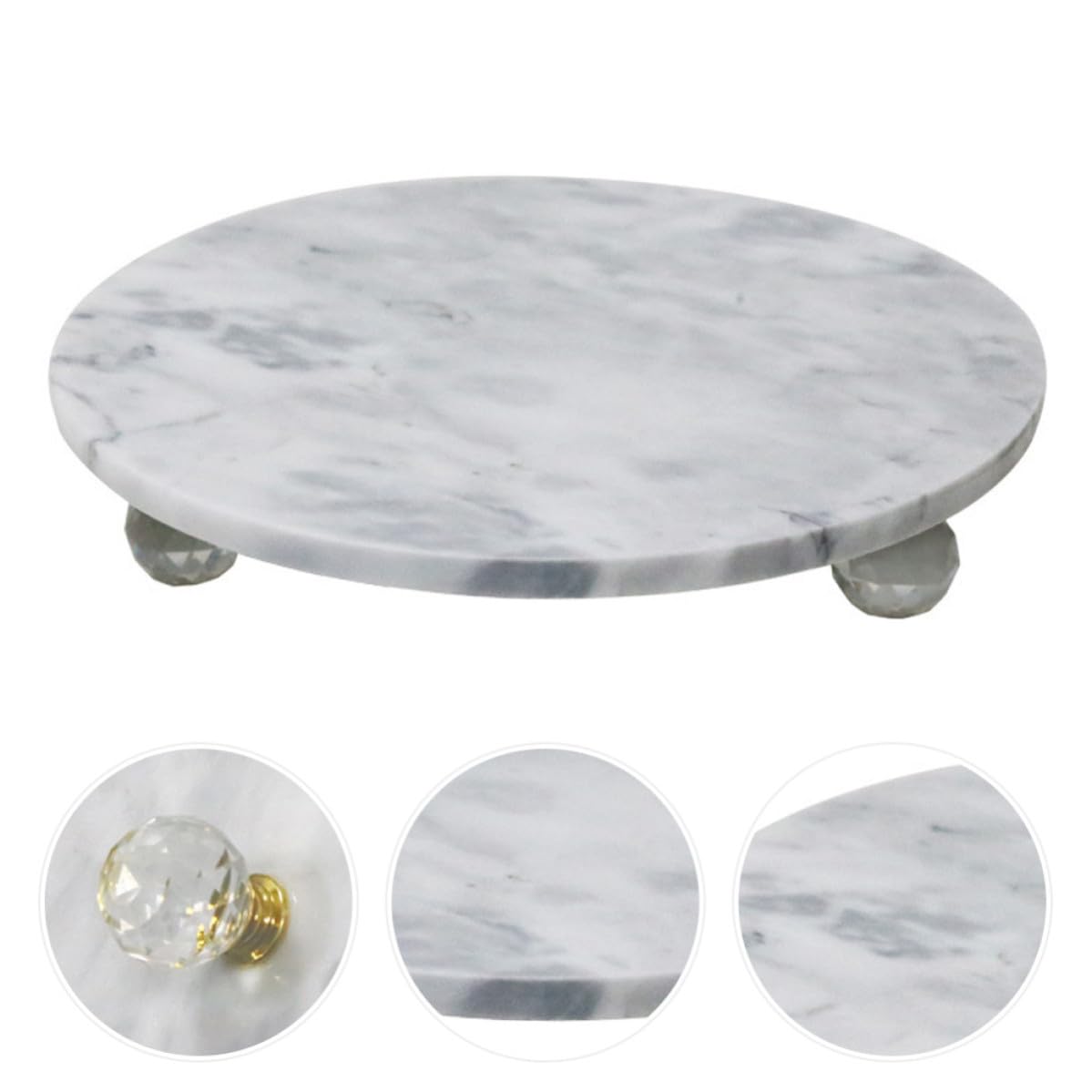 Bandeja Decoración Elegante de Mármol Natural Redonda Multifuncional para Frutas y Joyas para Escritorio y Uso Familiar en Interiores y Exteriores