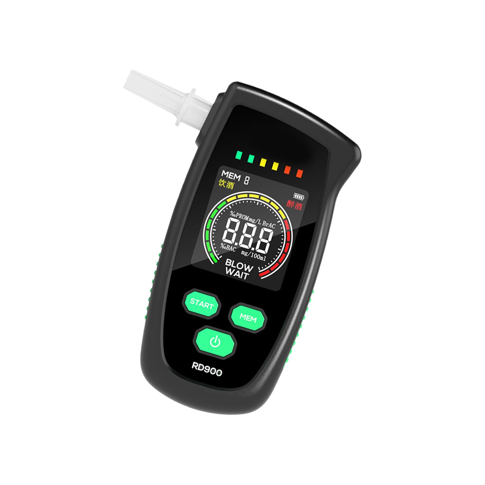Tester professionale con schermo LCD, segnale acustico e luce, misuratore ricaricabile a risposta rapida Tester per alcoli respiratori Etilometro tascabile