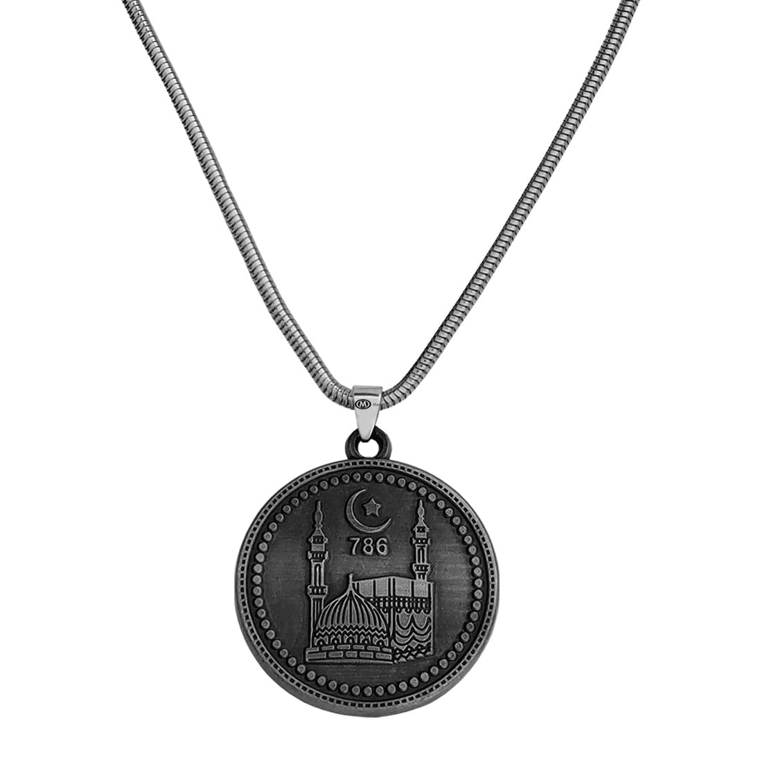 m men style Mosque in Crescent Moon Muslim Allah Islamic Islamic Masjid Jewelry Grey Zinc Metal Pendant Necklace Chain for Men and Women-picture-23