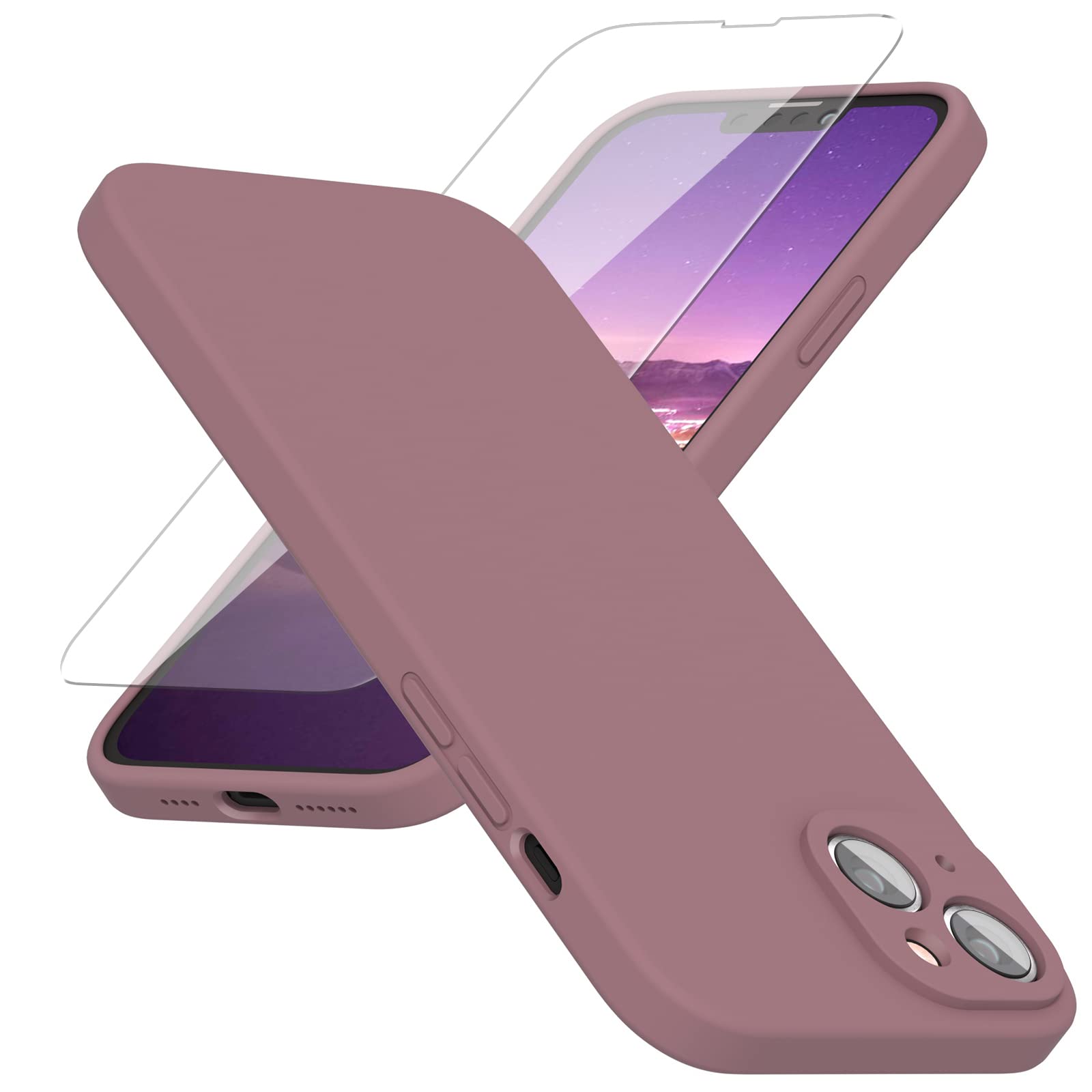 ABITKUSilicone Phone Case for iPhone 14 - Includes Screen Protectors, Soft Anti-Scratch Microfiber Lining - 6.1 inch, Lilac Purple