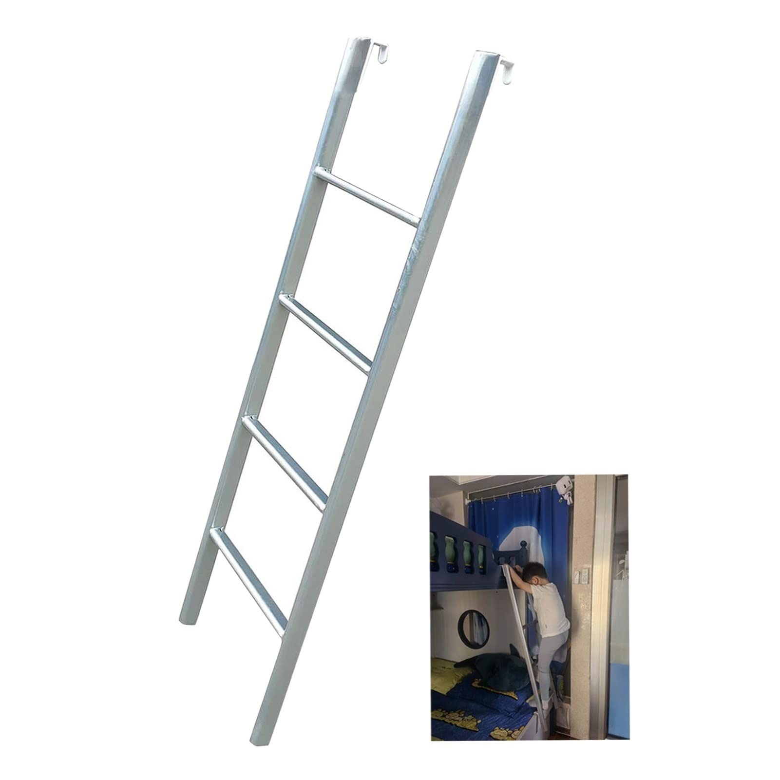 Zapasowa drabinka do łóżka piętrowego, metalowe drabinki piętrowe do kampera z hakiem, drabinka do mieszkania/górnego łóżka/łóżka, wysoka 116 cm / 130 cm / 140 cm / 150 cm/srebrna / 116 cm