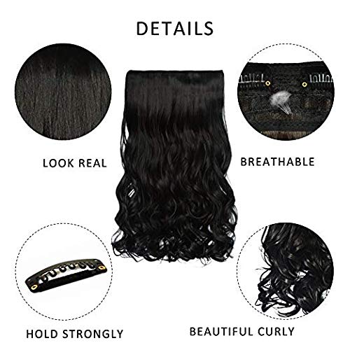 5-Clip Curly/Wavy Hair Extensions for Women & Girls – 100g 1-Piece Half Wig Hair Extension for Instant Volume & Length | Natural-Looking Clip-In Hairpiece Synthetic Fibers Black 3