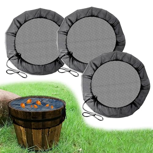 3 Pièces Filet pour Citerne Pluie Housse pour Tonneau de Pluie avec Cordon de Serrage Réglable Protection Contre Moustiques et Feuilles