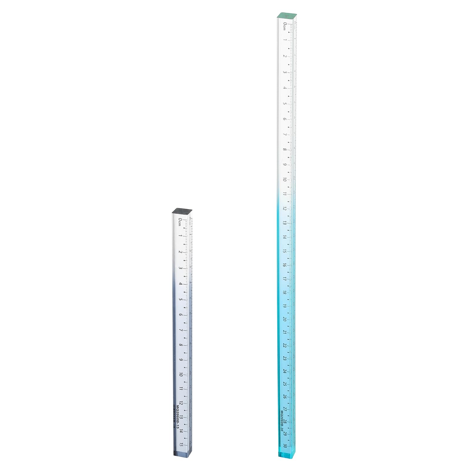 sourcing map 2pcs Acrylic Clear Straight Rulers 15/30cm Metric Transparent Gradient Three-Dimensional Plastic Ruler Square Cube Measuring Tool for Office, Gray/Blue