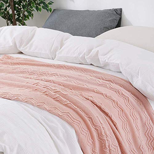 Bourina Throw Blanket Textured Solid Soft Sofa Throw Couch Knitted Decorative Blanket, 50" X 60" Pink #TOP3