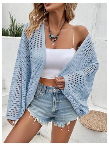 Image of Verdusa Women's Open Front Oversized Cardigan Spring Vacation Outfits Hollow Out Knit Lightweight Sweater Beach Cover Up