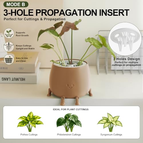 Image of TOPOLA 5.2 Inch Hydroponic Happy Face Planter with 3 Interchangeable Grow Baskets, Water Culture Pot for Pothos, Lucky Bamboo & Plant Propagation, Decorative Desktop Planter for Home & Office, Khaki