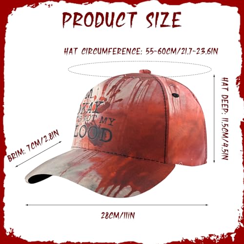 Ourdort Halloween Gruselige Baseball Cap mit Blutflecken I’m Ok, It’s Not My Blood Cap Unisex Horror Cosplay Accessoire, Gruselparty, Kostümzubehör