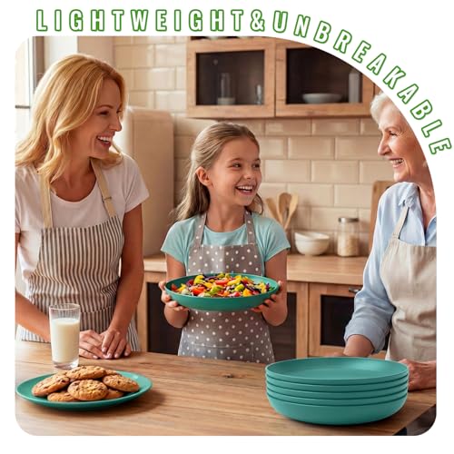 Image of Unbreakable Camp Plate Set of 6, 9In Wheat Straw Lightweight Plate | Plastic Dinner Plates Reusable for Picnic & RV Travel, Dishwasher & Microwave safe