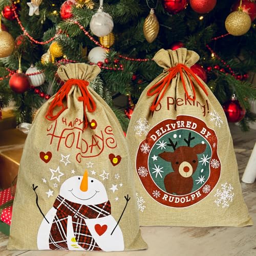 2er 71x51cm Große Weihnachtssäcke aus Jute, Wiederverwendbare...