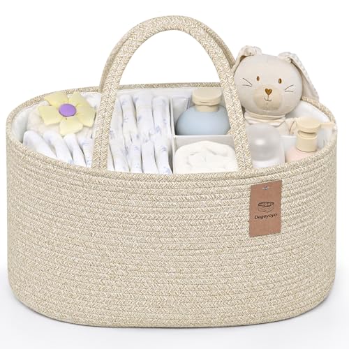 Image of 19L Baby Diaper Caddy Organizer, 16.8"x9.8"x9" Cotton Rope Diaper Basket, Changing Table Storage Caddy With Removable Divider, Baby Basket for Nursery, Car, Diapers, Baby Shower Gifts for Newborn