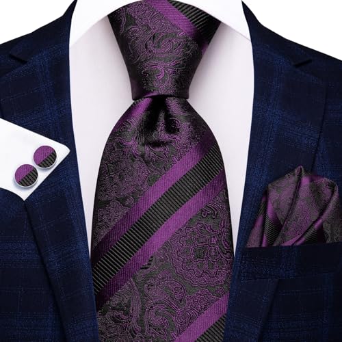 Image of Hi-Tie Men 63inches Tie Set Extra Long Necktie Paisley Tie Pocket Suqare Cufflinks Big and Tall Men Tie
