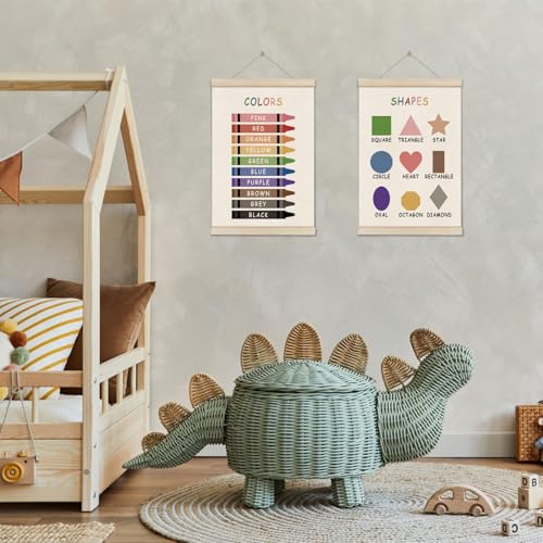 Image of Colors Shapes Posters Hanger Frame, Educational Posters for Toddler Kids, Set of 2 Montessori Nursery Wall Decor, Learning Artwork for Nursery Kids Room, Homeschool, Boho Classroom Decor 16x12 Inch