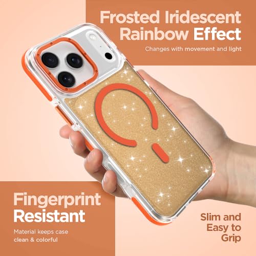 Image of Magnetic Case for iPhone 17 Pro Max [Compatible with Magsafe] [Bling Glitter Fluorescent Design] [1 Screen Protector] Slim Translucent Matte Case for iPhone 17 Pro Max 6.9 inch 2025, Orange