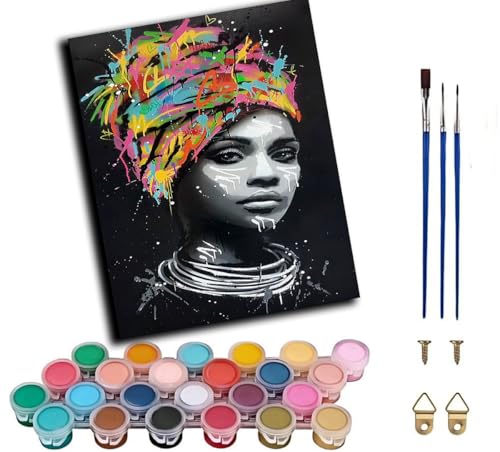 CAOGUANYU DIY Pintar por Numeros Adultos,Retrato de mujer africana en pintura pop art 40X50CM Kit de Pintura Cuadro al óleo Digital de Lienzo Decoración para el Hogar Regalo，sin marco