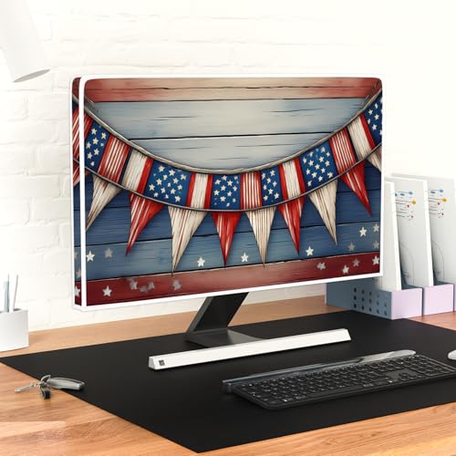 Image of Fourth of July Television Covers 58, 59, 60 Inch Vintage Wooden Board American Banner Independence Day Panel Case Antistatic Water Resistant Television Cover for LCD LED Decoration