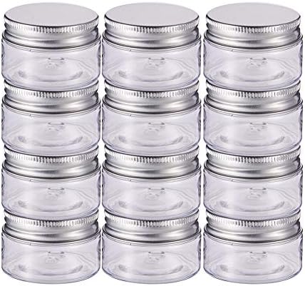 BENECREAT 12 Pack 2oz/60ml Column Plastic Clear Storage Containers Jars Organizers with Aluminum Screw-on Lids, Portable for Travel Cosmetics Body Care, DIY Small Arts Crafs Beads, Dry Food Snacks