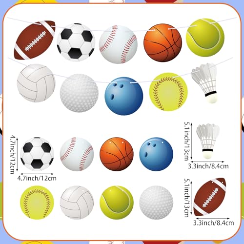 Image of Hooqict Sports Themed Party Decorations Happy Birthday Banner Baseball Football Basketball Golf Soccer Volleyball Softball Party Banner Garland Sign for Sports Birthday Party Decorations Supplies