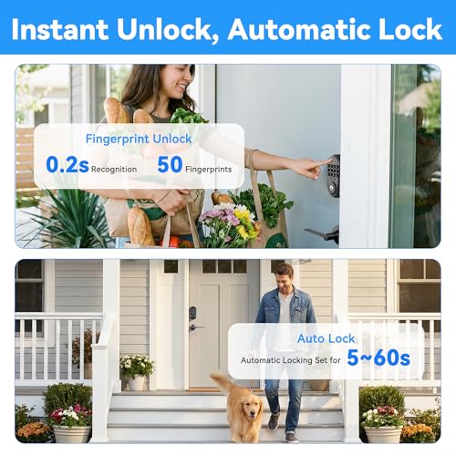 Image of 5-in-1 Keyless Entry Door Lock Smart Deadbolt with Handle Black | Smart Lock for Front Door, Auto-Lock Deadbolt with Handle Set, Remote Control via App Privacy-Focused Design, Easy Install