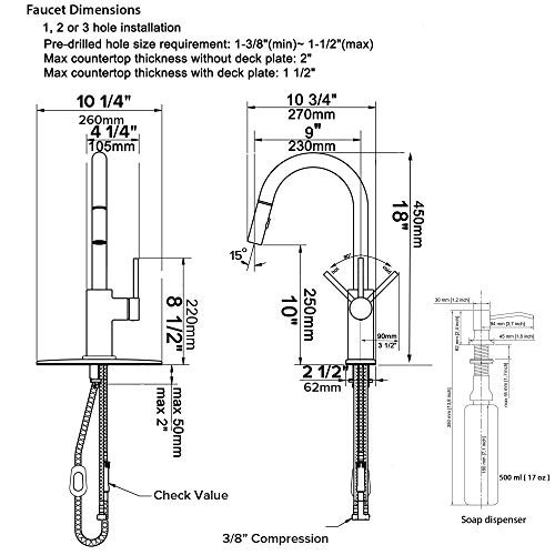 Gold Kitchen Sink Faucets Pull Down 2 Mode Sprayer With Deck Plate, Brushed Brass Gold #TOP7