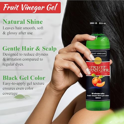 Image of Fruit Vinegar Hair Colour Black Ammonia Free | Gel Hair Color for Men and Women Instant Coloring in 10 Minutes Hair Black | Hair Dye with Natural Shine (500ml x 2)