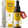 Vitamin D3 K2 Tropfen hochdosiert - 50 ml - 1.000 IE D3 + 20 µg K2, Vitamin D produziert in Deutschland - Verpackung kann variieren
